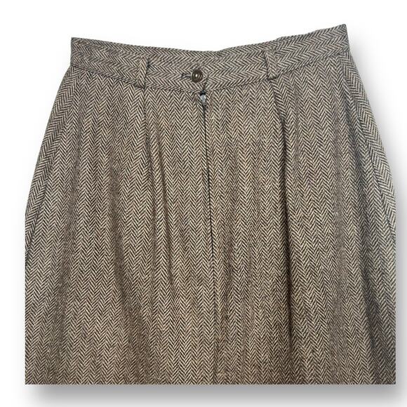 Vintage 70s Brown Double Split Herringbone Career Classic Midi Skirt Size Small - Picture 7 of 12